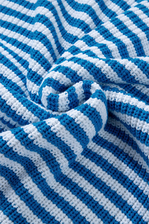 Stripe Zip Up Collar Drop Shoulder Sweater